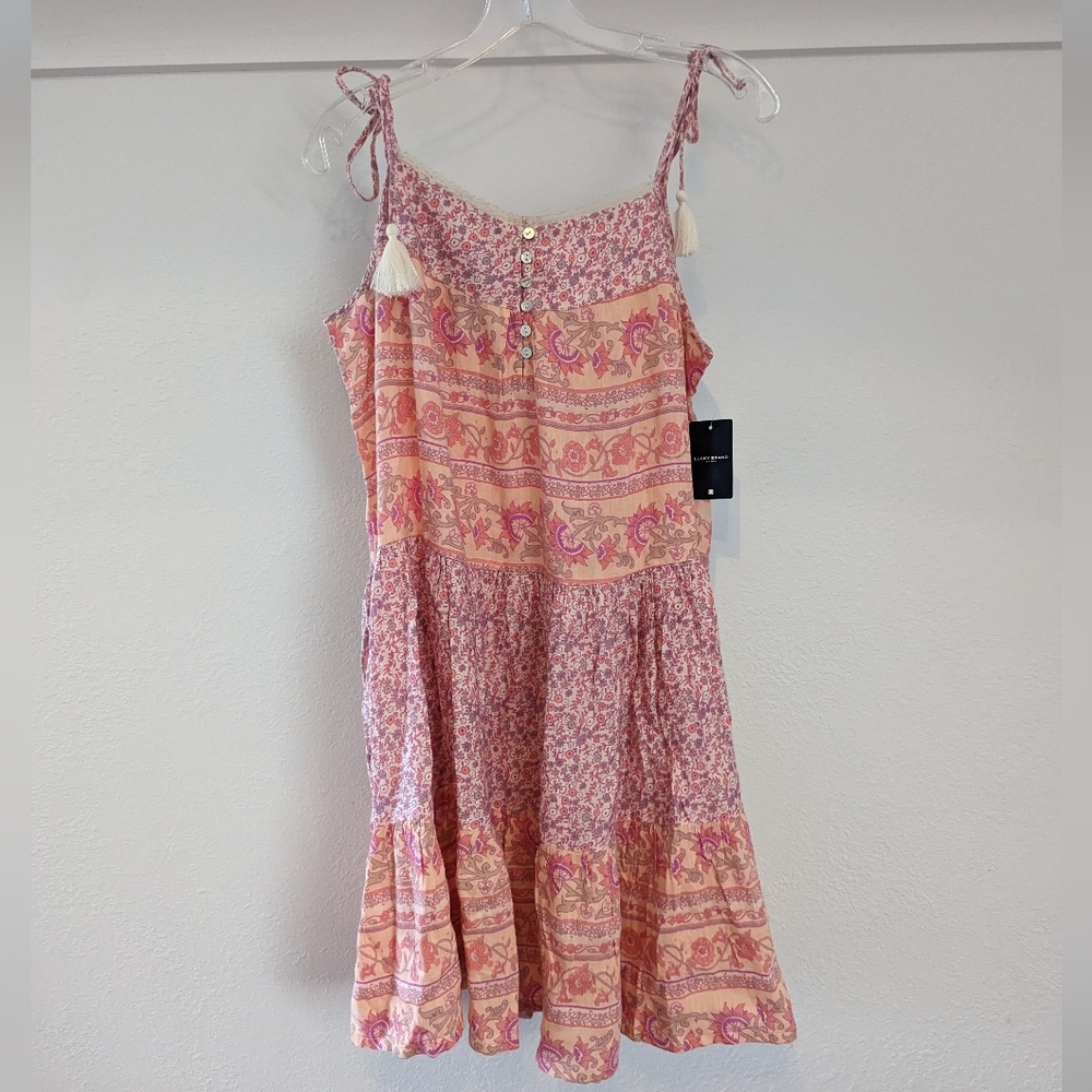 NWT Lucky Brand Summer boho flowy tieree dress patchwork women's S